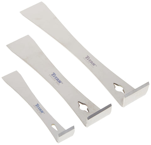 Titan 17007 three-piece pry bar scraper set in polished stainless steel for versatile prying tasks