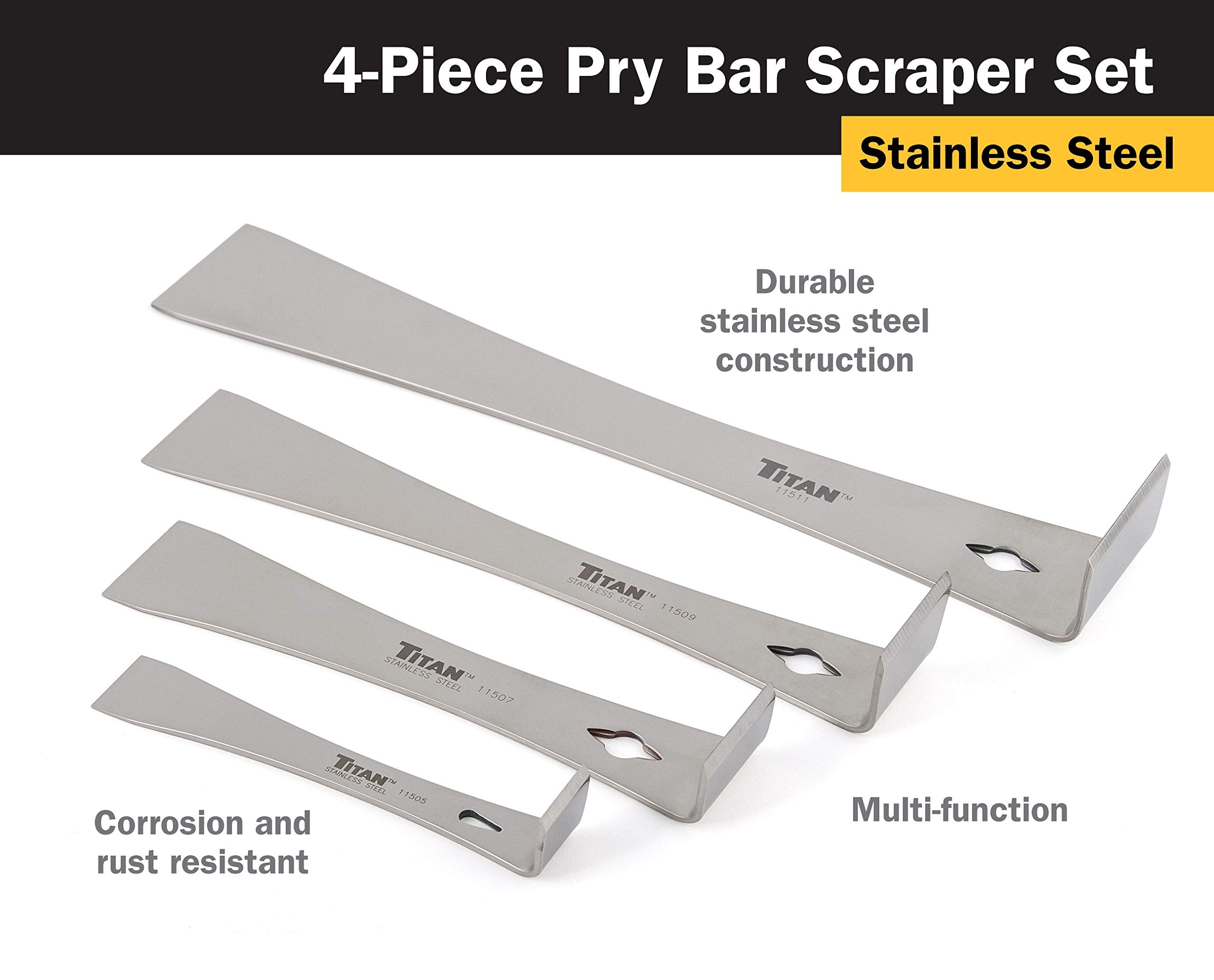 Titan 17009 9-1-4-inch pry bar provides reach for stubborn projects.