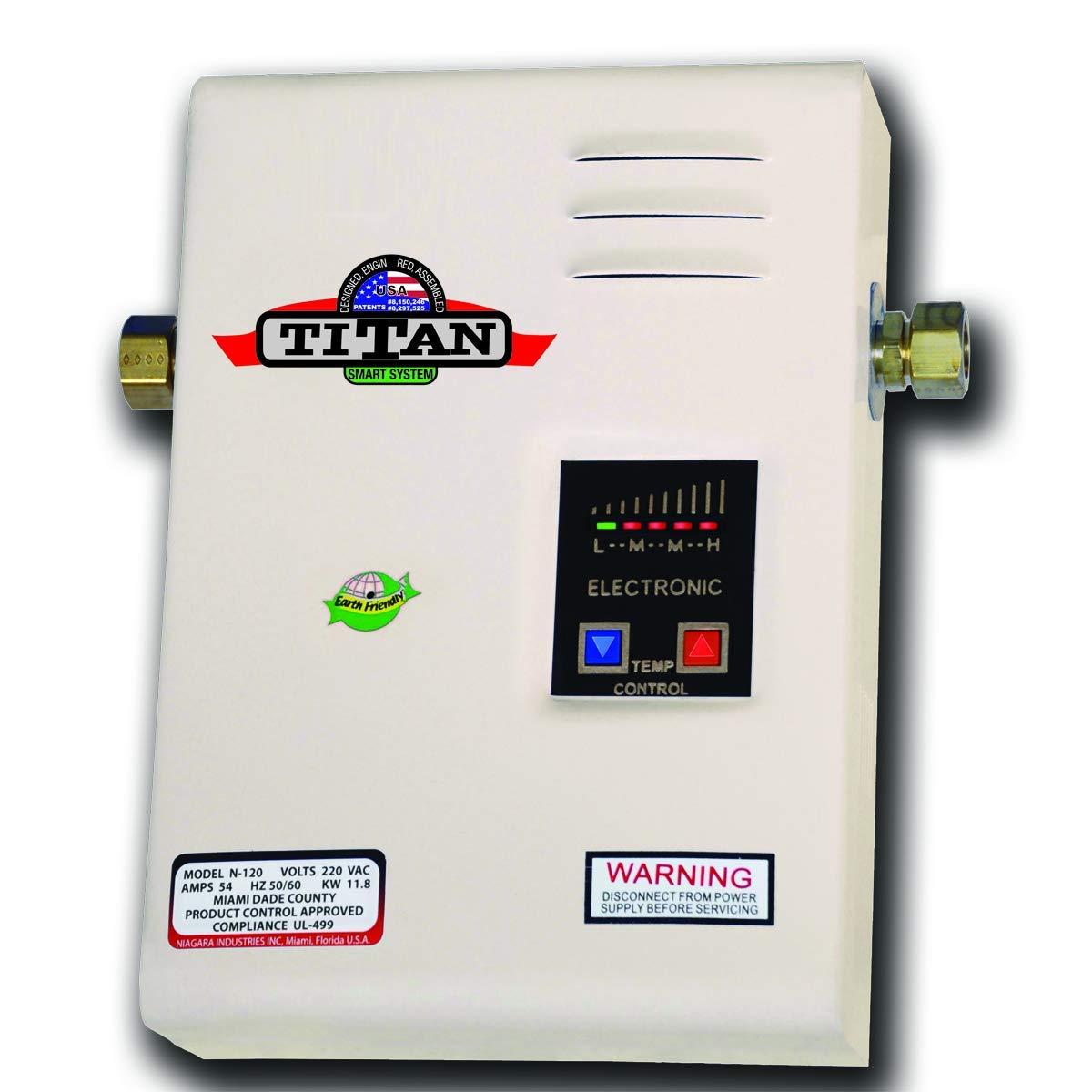 Titan Electric Tankless Water Heater front view for on-demand hot water in compact homes