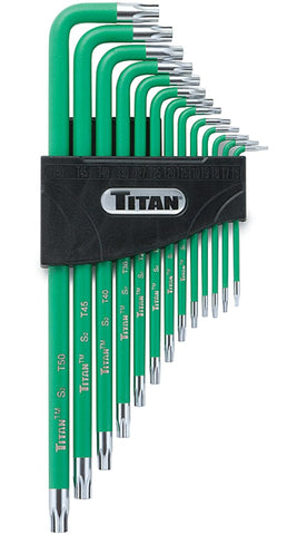 Titan Tools 12715 extra-long tamper-resistant star key set full view showing extended reach.
