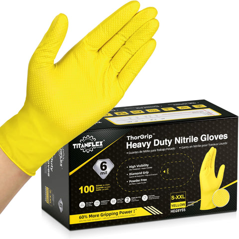 TitanFlex heavy-duty nitrile gloves with diamond texture for secure grip in wet conditions