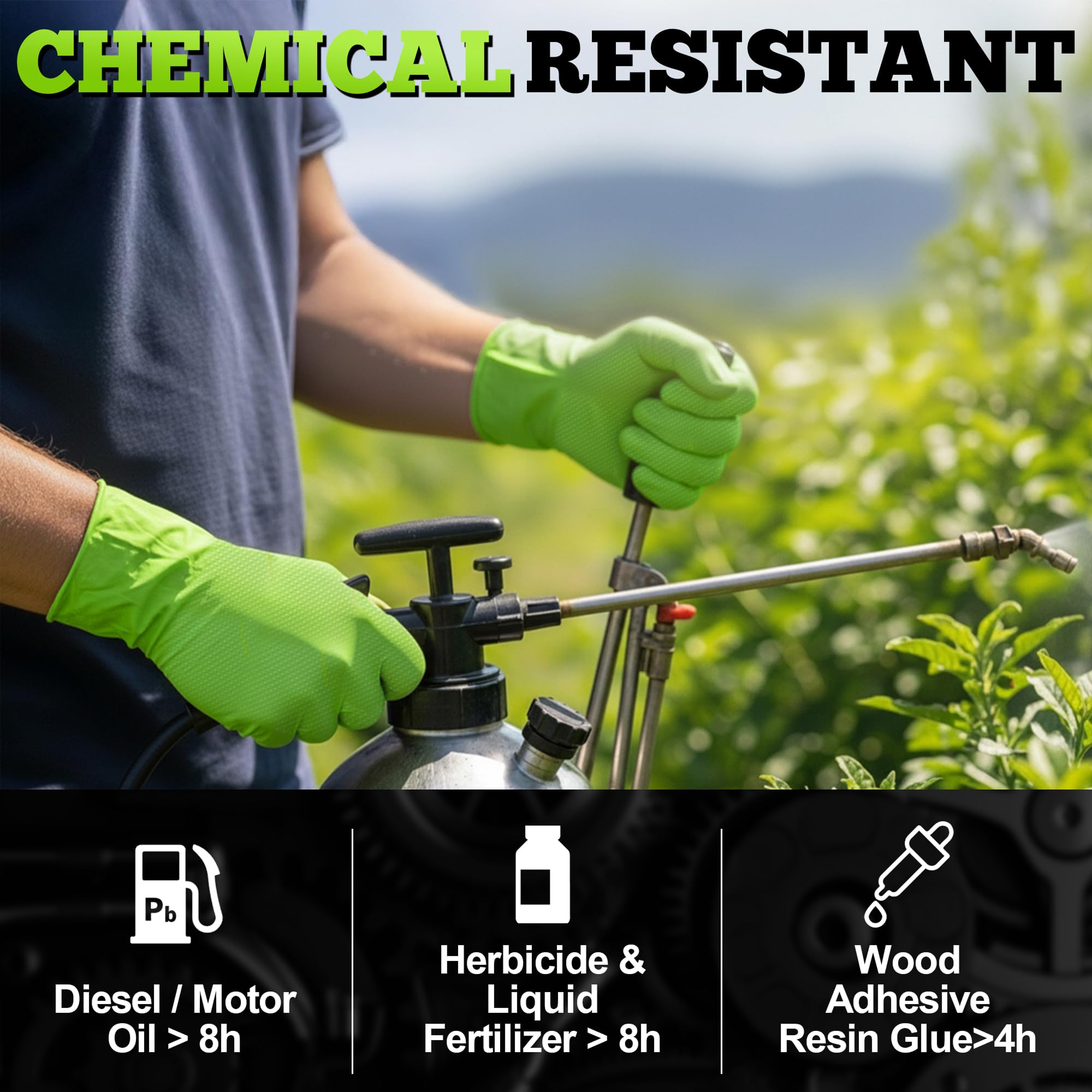 TitanFlex mechanic gloves in green for enhanced visibility during auto repairs.