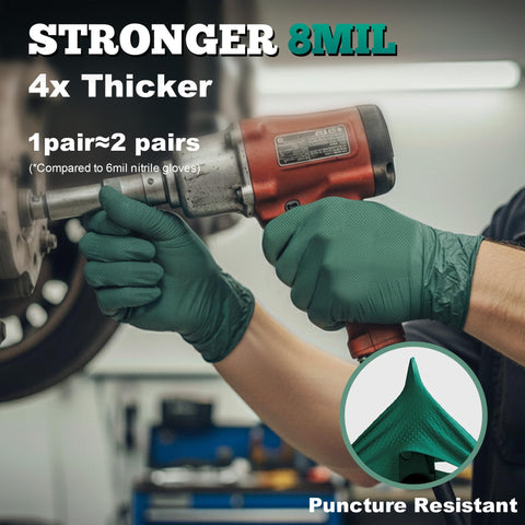 TitanFlex nitrile gloves in use on an oily surface showing superior grip