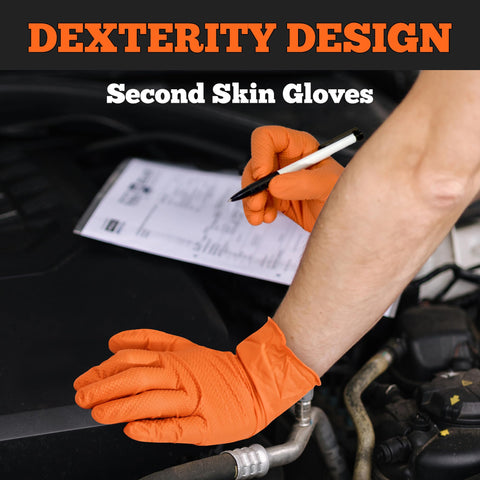 TitanFlex nitrile gloves offer high-visibility orange for workshop use