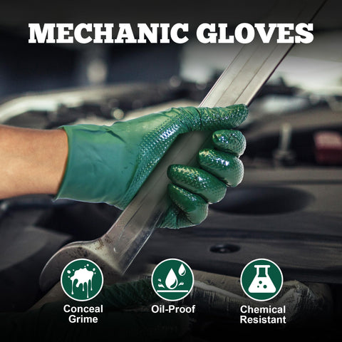 TitanFlex dark green gloves conceal grease and stains for cleaner tool handling.