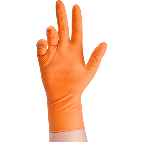 TitanFlex orange nitrile gloves provide high visibility for safer work environments.