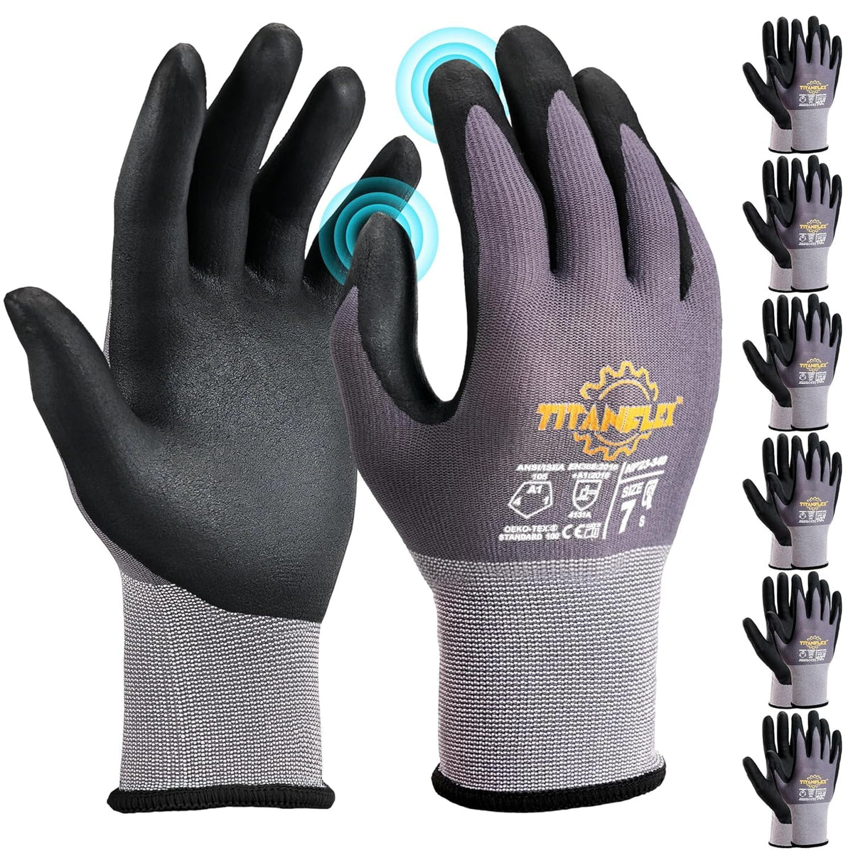 TitanFlex work gloves with microfoam nitrile palm coating for superior grip in oily conditions.