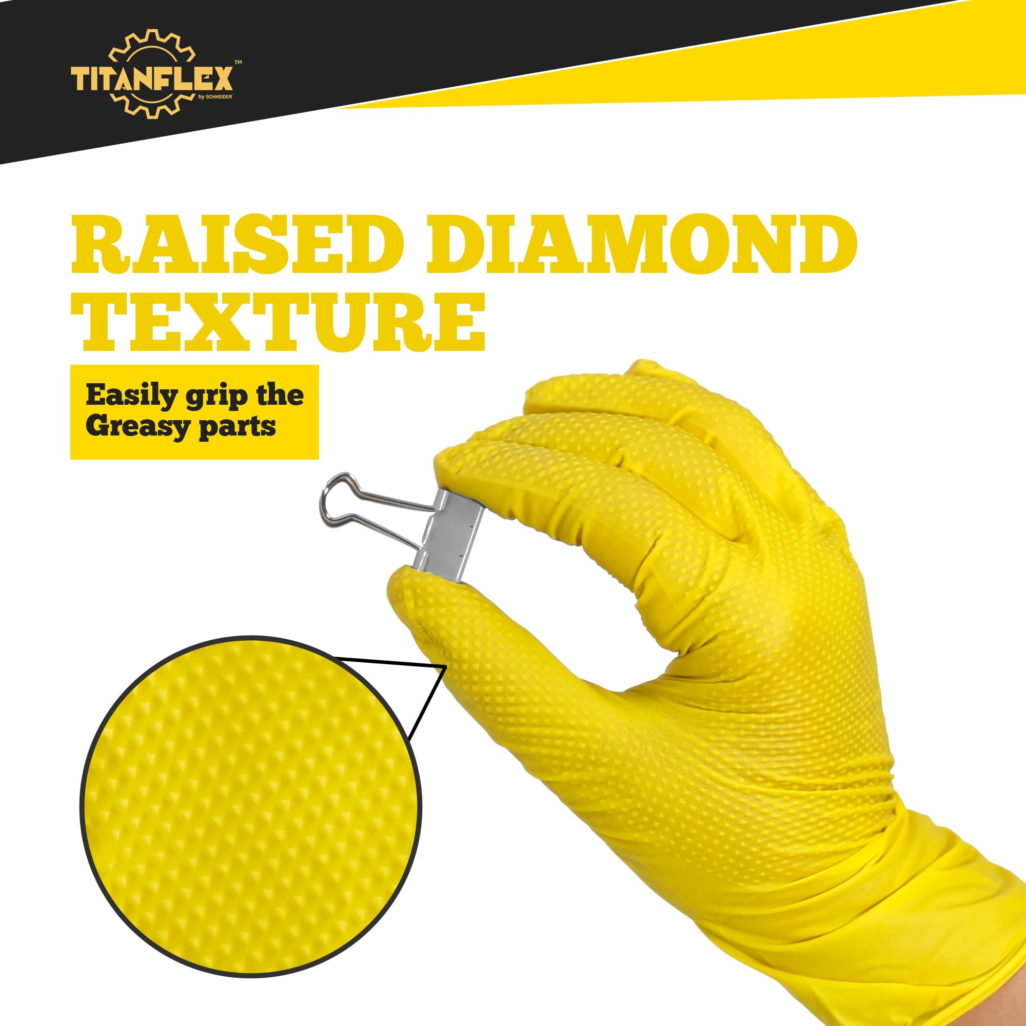 TitanFlex yellow gloves provide high visibility for outdoor or cluttered workspaces.