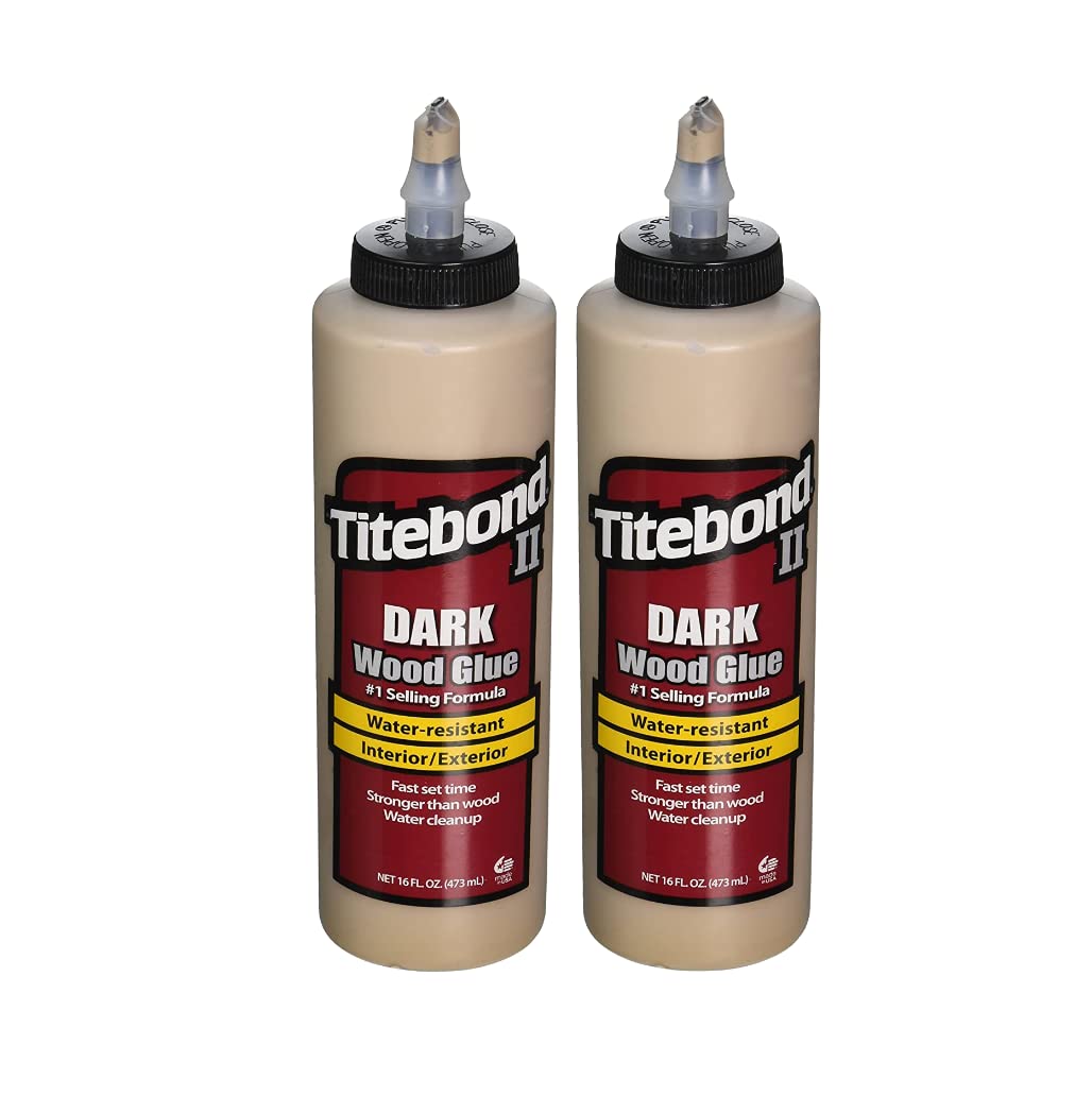 Titebond II Dark Wood Glue bottle pour for quick bonding on wood joints.