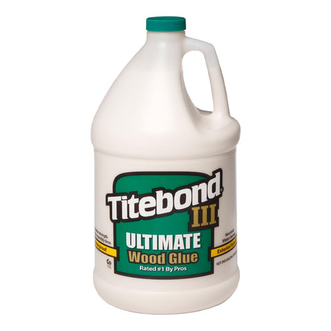 Titebond III Ultimate Wood Glue bottle for durable interior and exterior bonds.