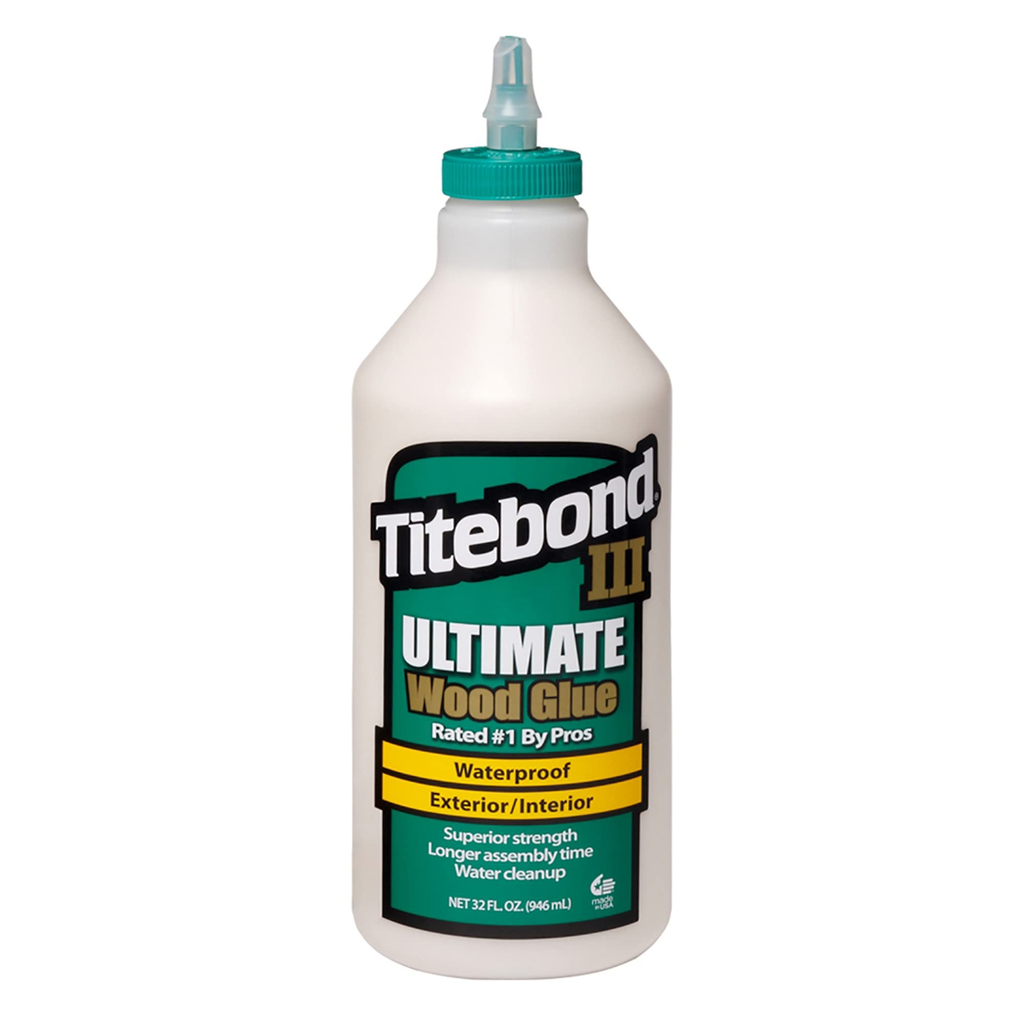 Titebond III Ultimate Wood Glue bottle for waterproof bonding and easy water cleanup