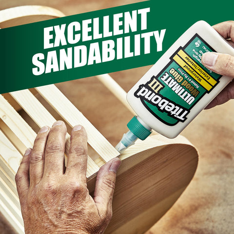 Titebond III Ultimate Wood Glue forms moisture-resistant joints on wood surfaces.