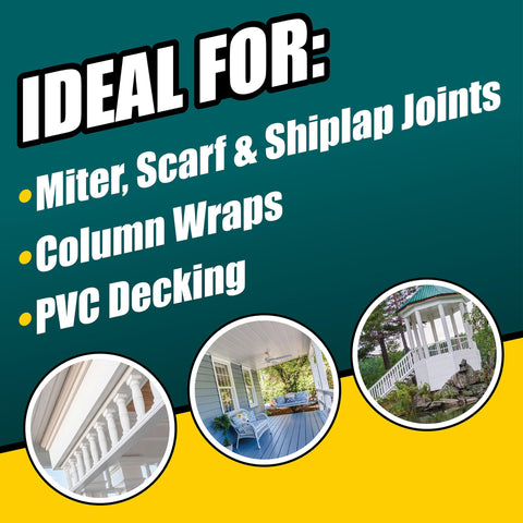 Titebond PVC Trim Joint Adhesive on column wrap installation for secure bonding.
