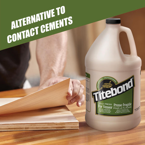 Titebond veneer lamination on panels with translucent glue line for precise alignment.