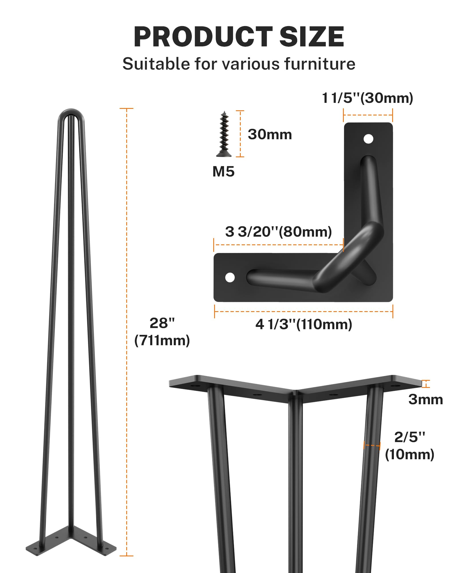 TITECK heavy-duty steel legs offer reliable support for everyday tables.