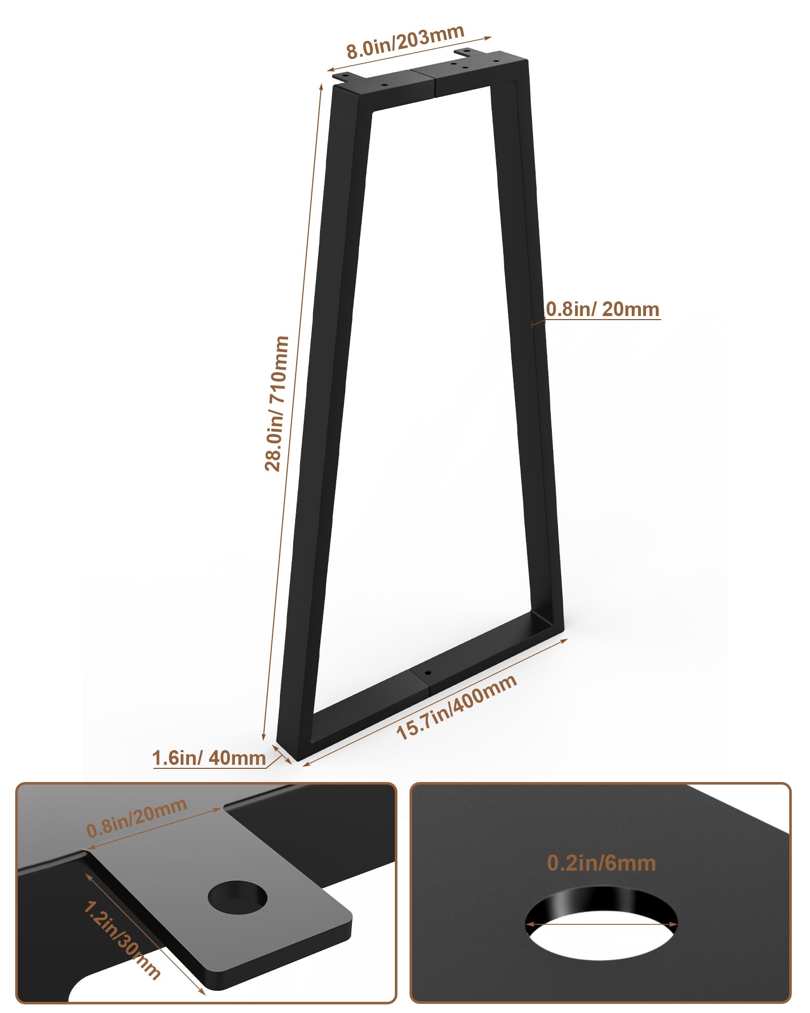 TITECK metal legs show 6-hole mounting plates for quick, secure installation.