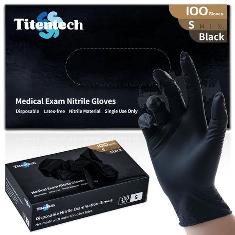 Titentech black nitrile gloves box for easy access and storage.