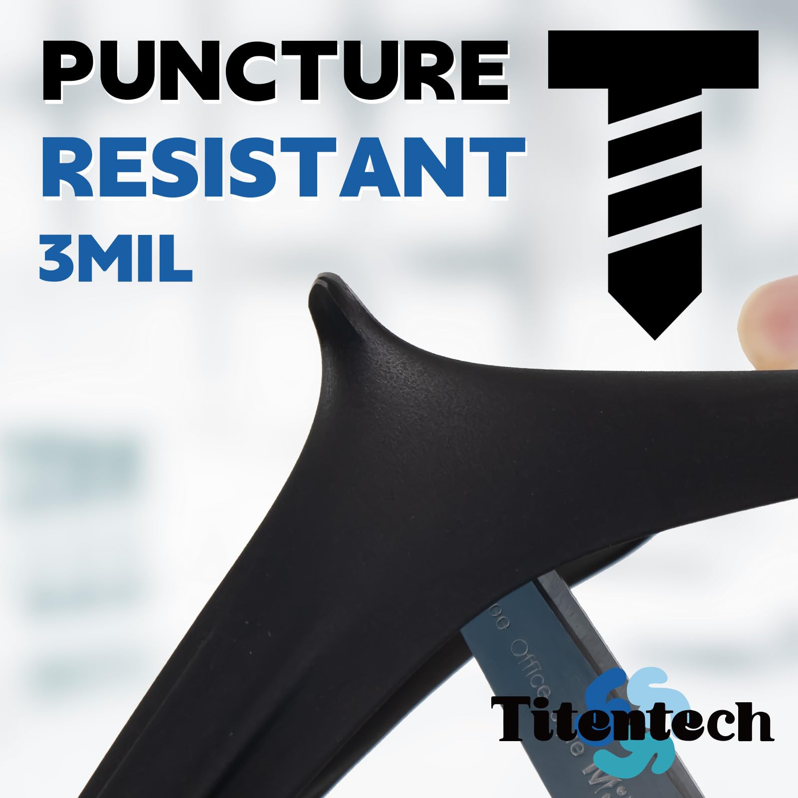 Titentech nitrile gloves offer chemical resistance for solvents and oils.