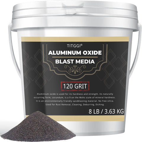 TITGGI 120-grit aluminum oxide blast media in an 8 lb bucket for metal prep.