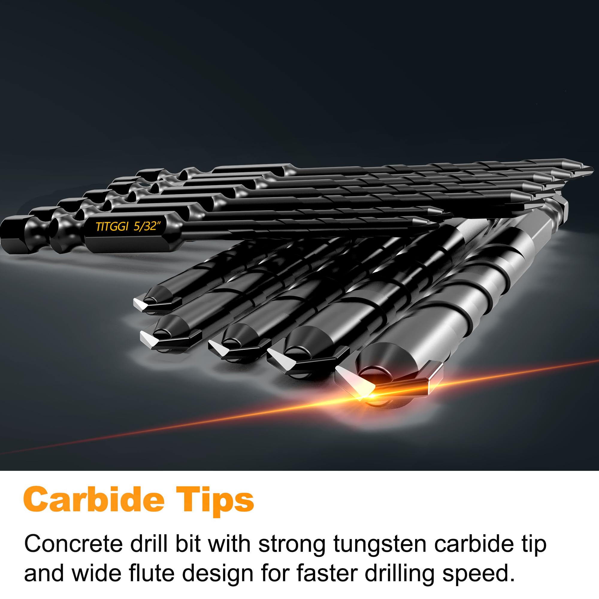TITGGI concrete drill bit set neatly arranged in a case for organized access.