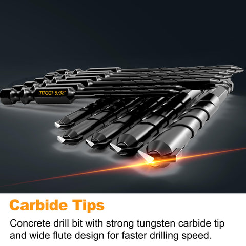 TITGGI concrete drill bit set neatly arranged in a case for organized access.