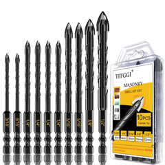 TITGGI masonry drill bit set 10pcs for versatile concrete drilling.