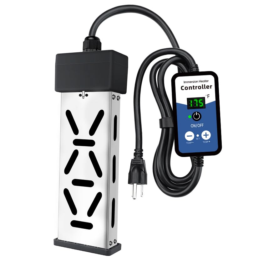 Titikula immersion heater with digital temperature display for precise bath or bucket heating.