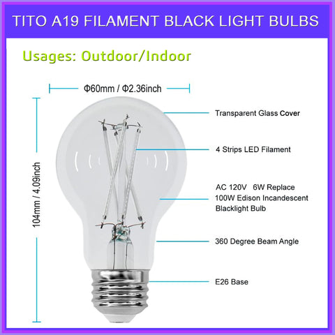 TITO blacklight bulb suitable for indoor resin curing and decor projects.