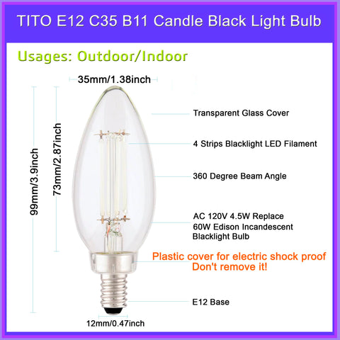 TITO six-pack of dimmable black light bulbs ideal for glow parties and celebrations
