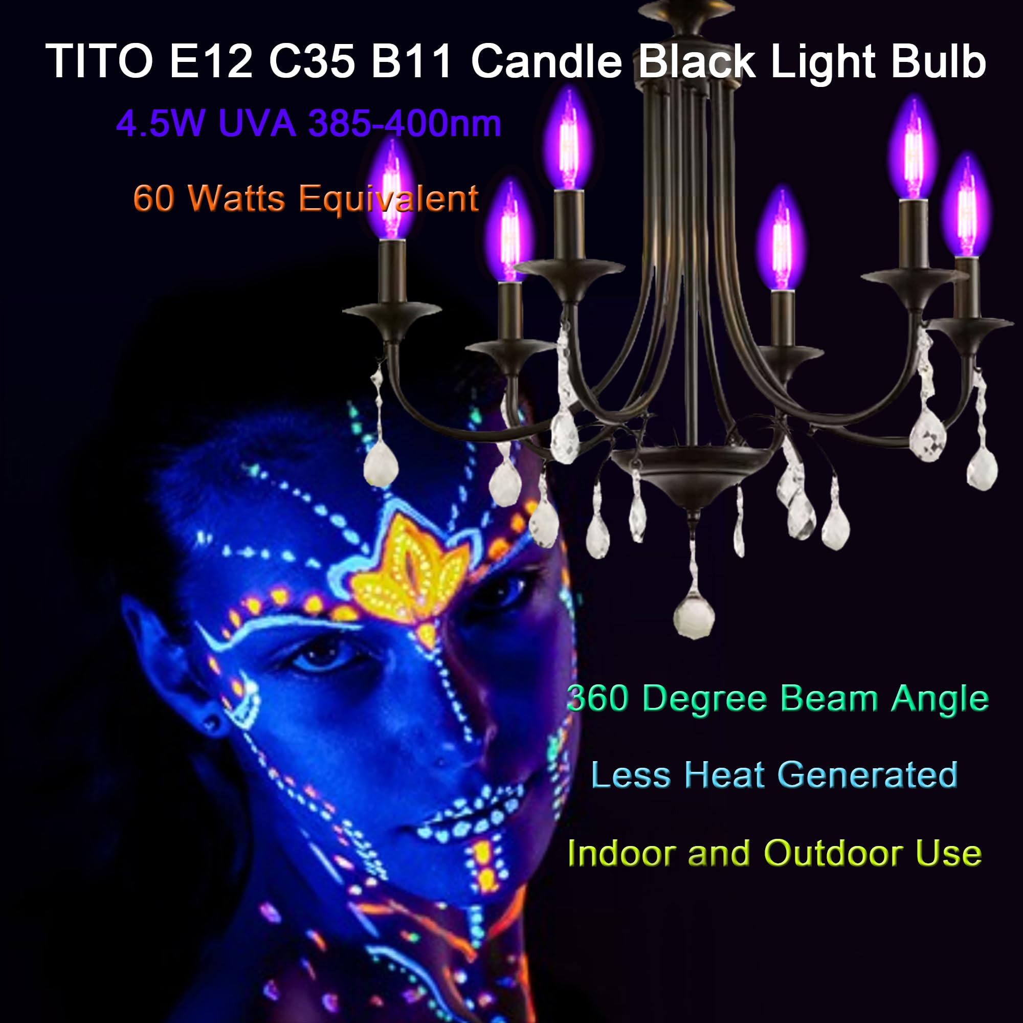 TITO UV 395nm blacklight highlights fluorescent decor and art with vibrant glow
