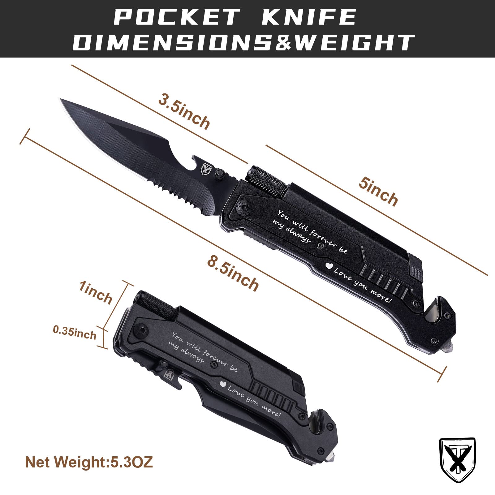 Titorld engraved handle conveys personal sentiment for him.