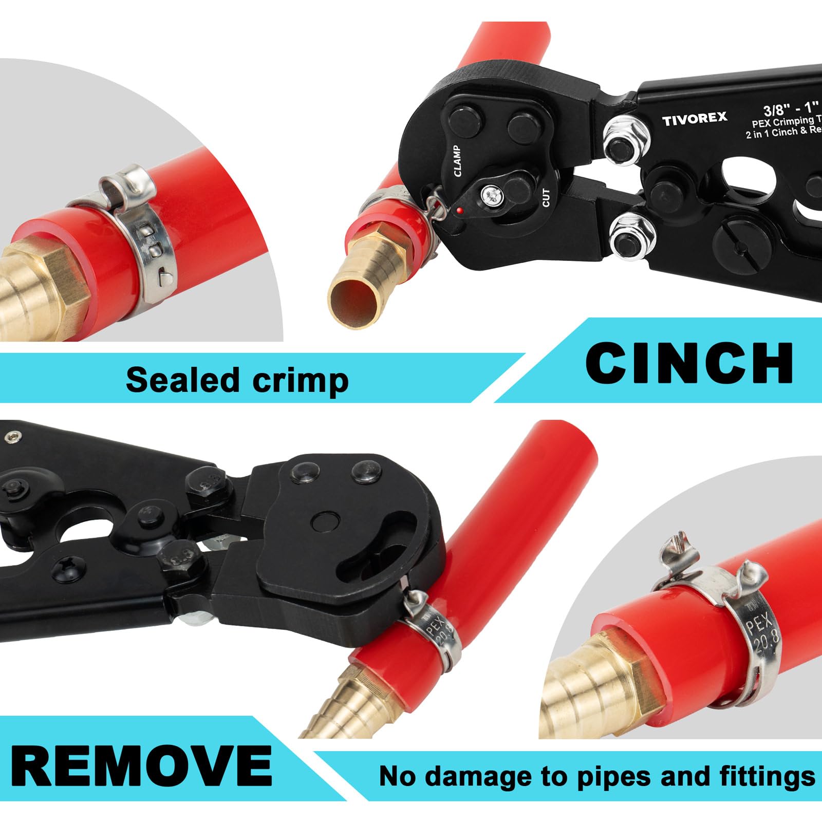 Durable manganese steel jaws on the Tivorex crimp tool