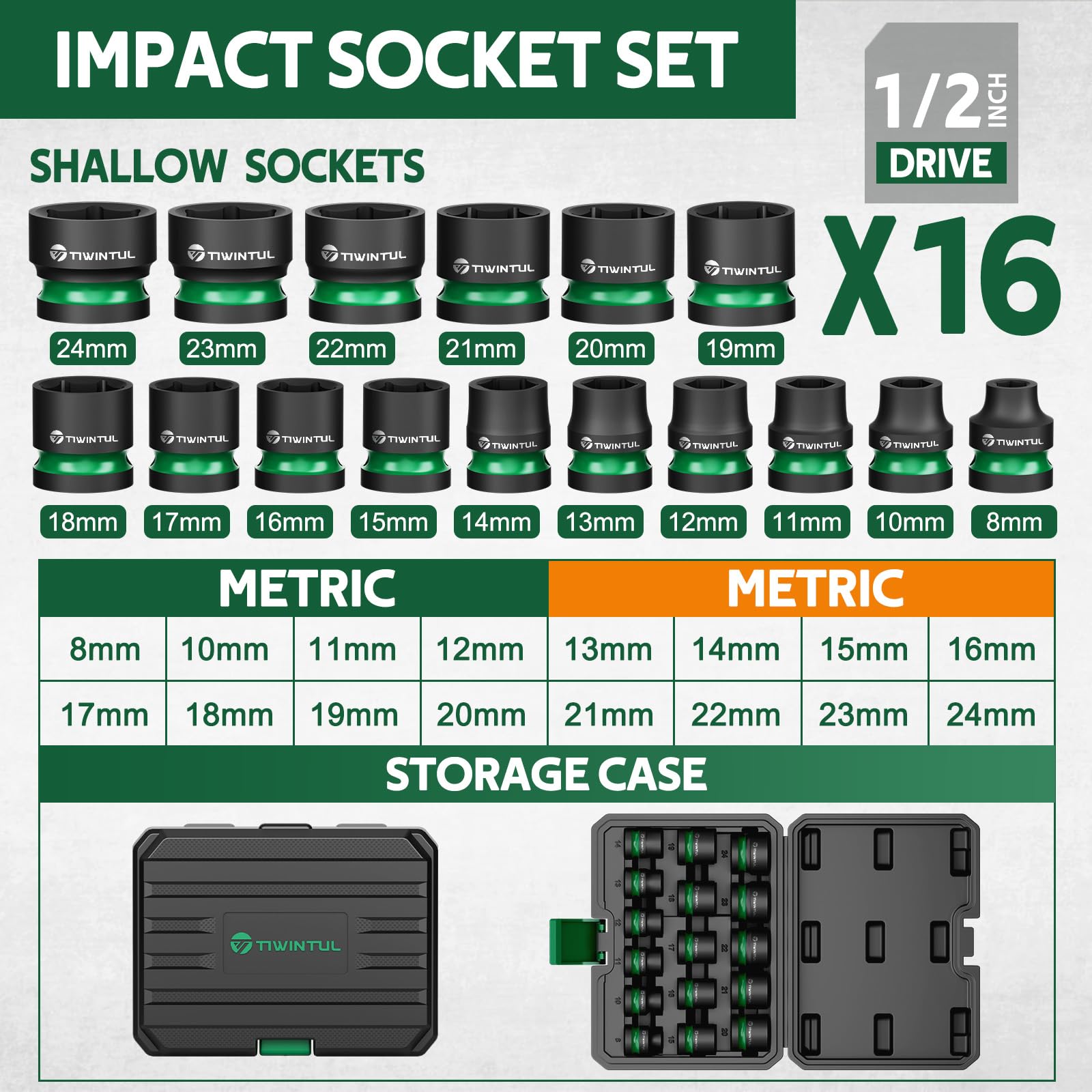 TIWINTUL 8–24mm metric sockets for versatile automotive maintenance