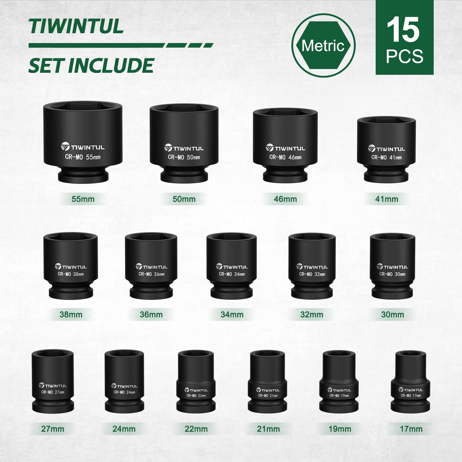 TIWINTUL six-point design sockets maximize contact and reduce fastener damage during high-torque work.