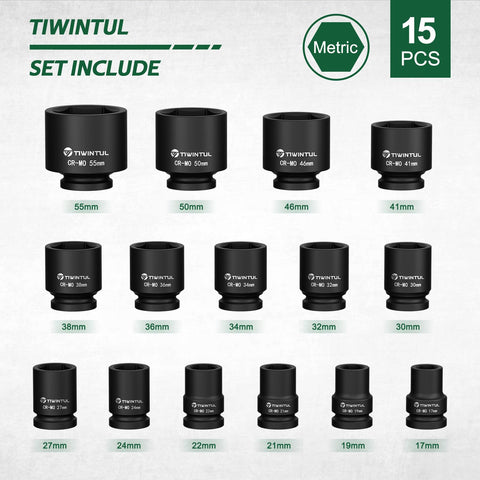 TIWINTUL six-point design sockets maximize contact and reduce fastener damage during high-torque work.