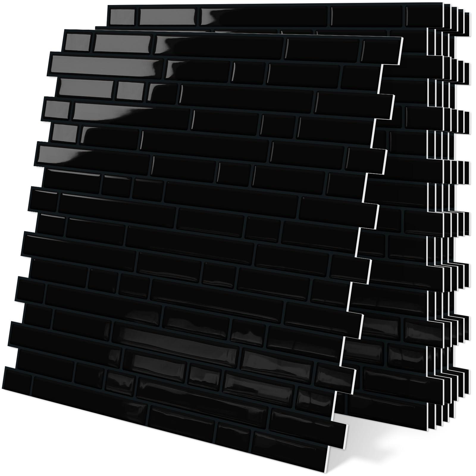 Tiwoos black peel-and-stick tile close-up showcasing a 3D epoxy look for elegant walls.