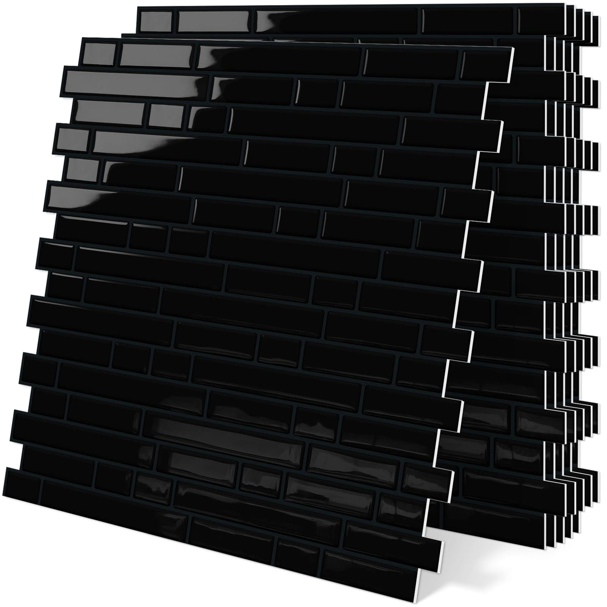 Tiwoos black peel-and-stick tile close-up showcasing a 3D epoxy look for elegant walls.