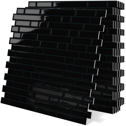 Tiwoos black peel-and-stick tile close-up showcasing a 3D epoxy look for elegant walls.