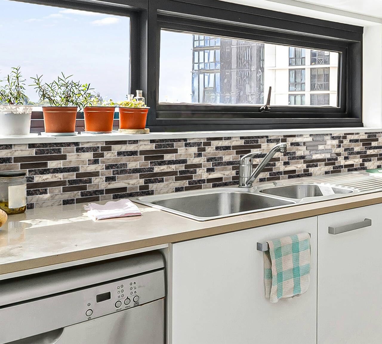Tiwoos heat and moisture resistant tile finish, ideal behind sinks.