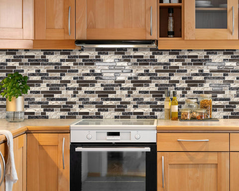 Tiwoos self-adhesive marbled surface on wall, quick kitchen backsplash upgrade.