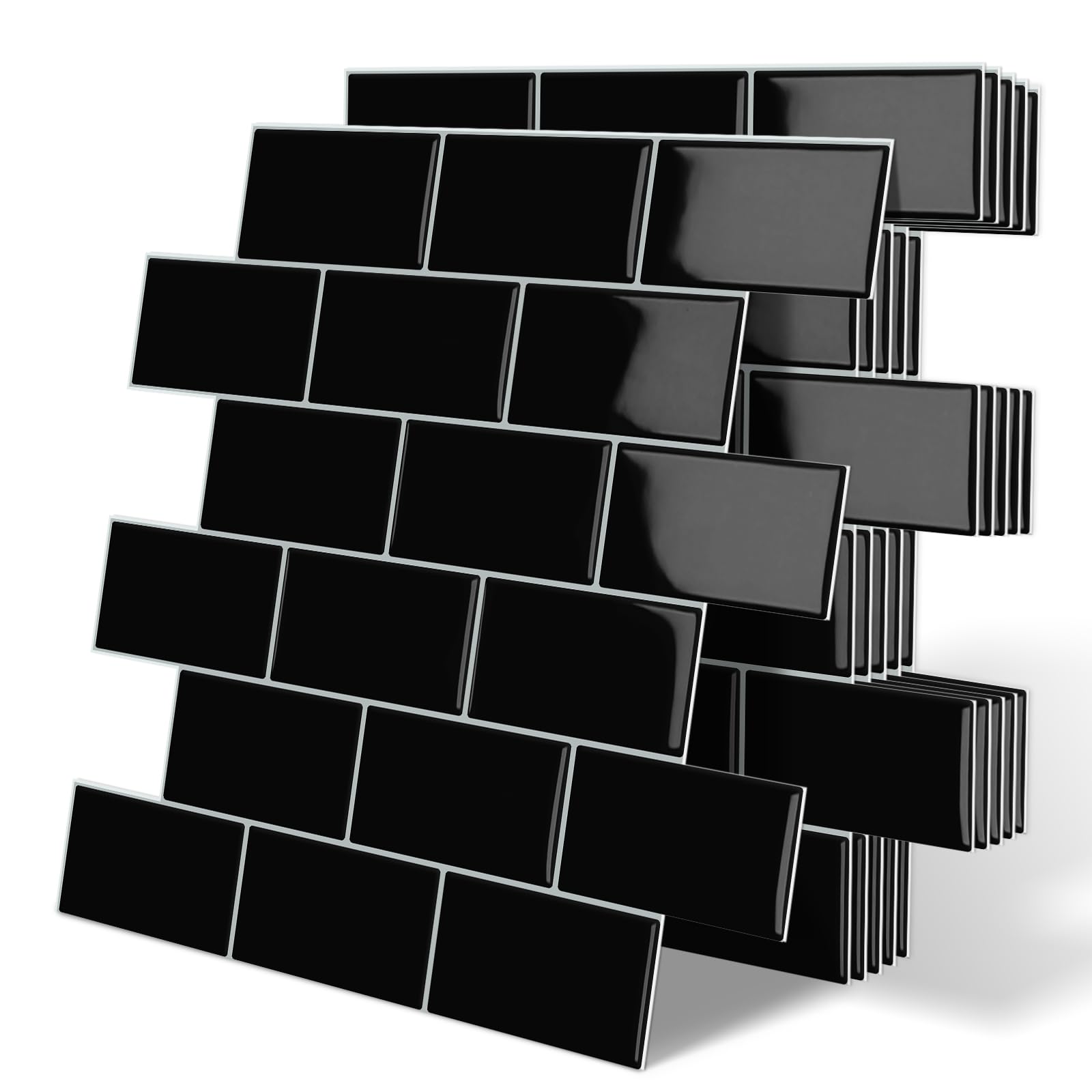 Tiwoos thick black subway tile backsplash with self-adhesive backing for quick kitchen upgrades