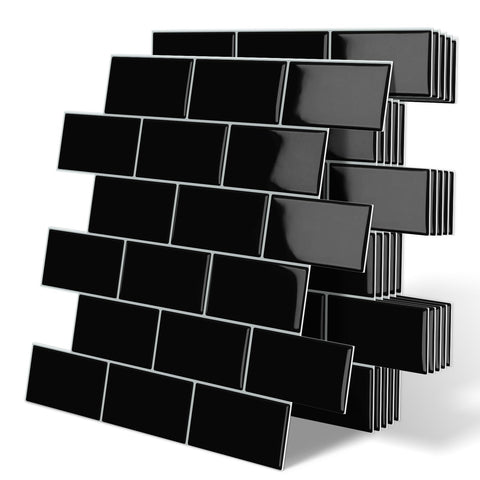 Tiwoos thick black subway tile backsplash with self-adhesive backing for quick kitchen upgrades