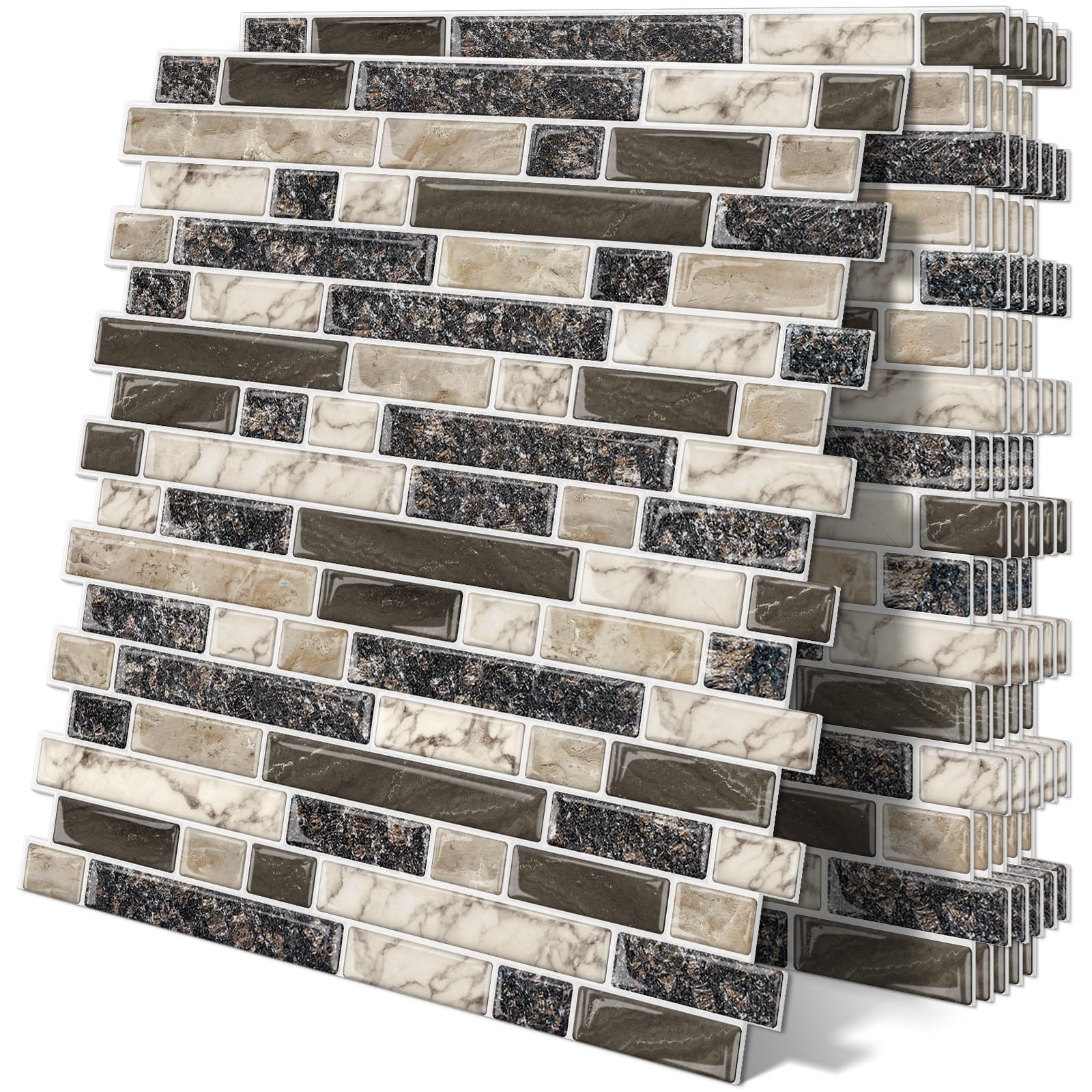 Tiwoos thick peel 12x12 brown marbled tile closeup, easy removal for renters.
