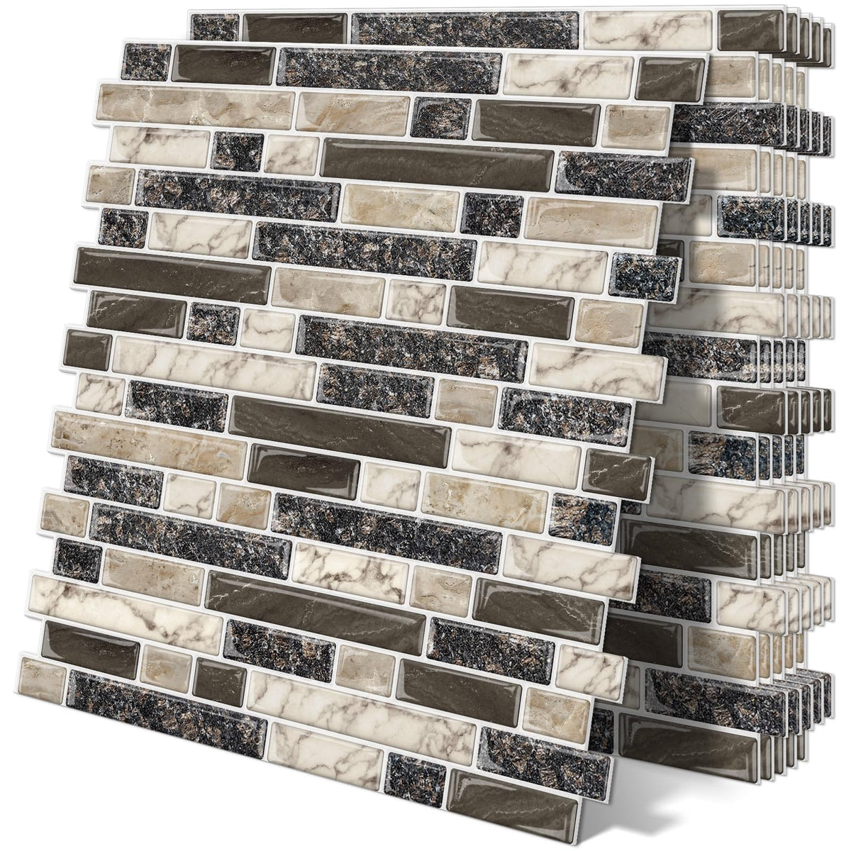 Tiwoos thick peel 12x12 brown marbled tile closeup, easy removal for renters.