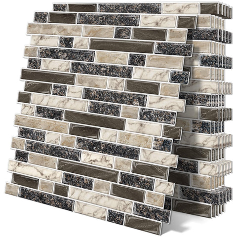 Tiwoos thick peel 12x12 brown marbled tile closeup, easy removal for renters.