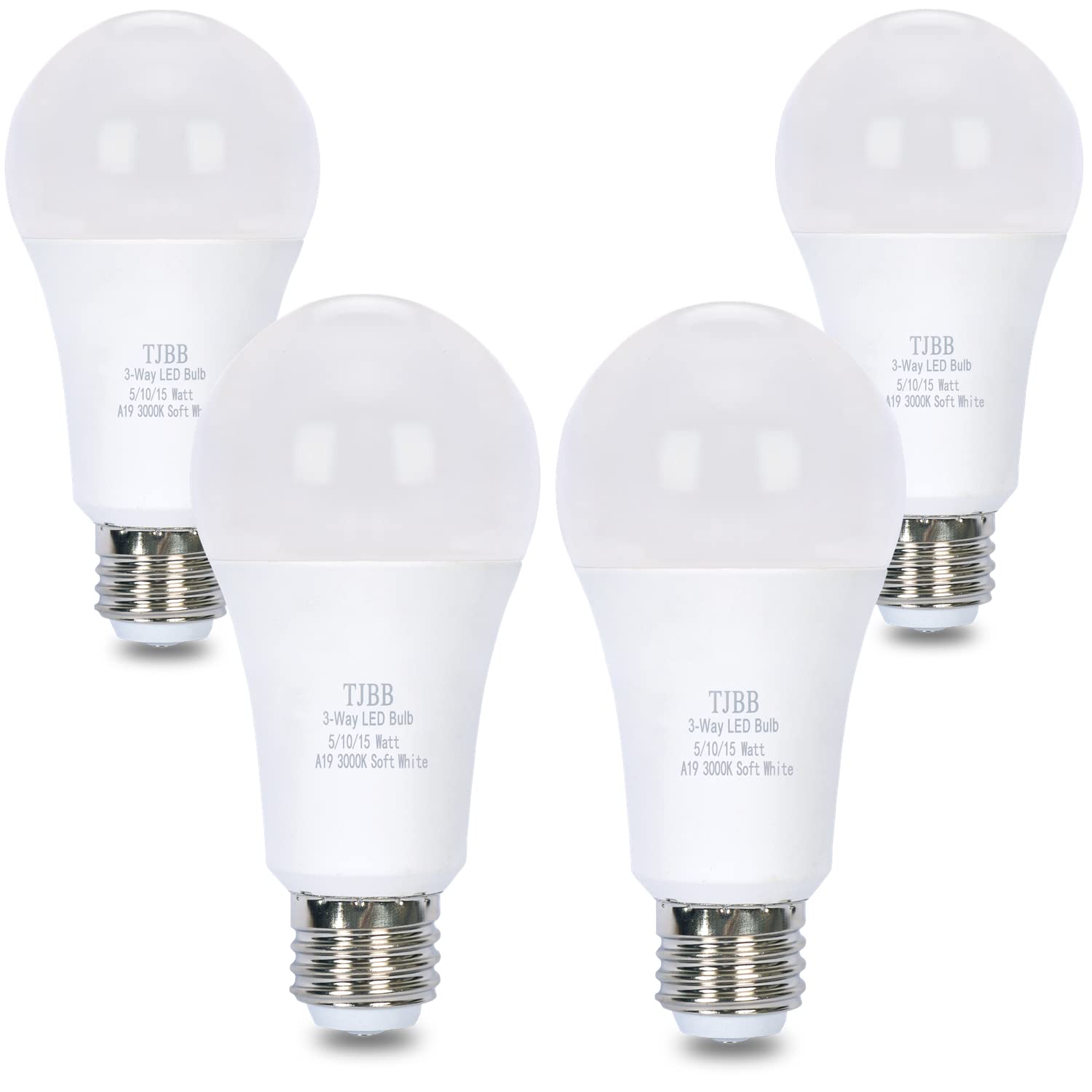 TJBB 4-pack 3-way LED bulbs in a living room lamp showing versatile brightness