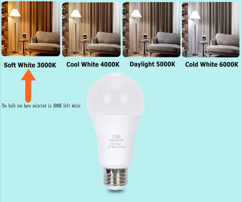 TJBB 3-way bulbs fit E26 base lamps across living room and bedroom
