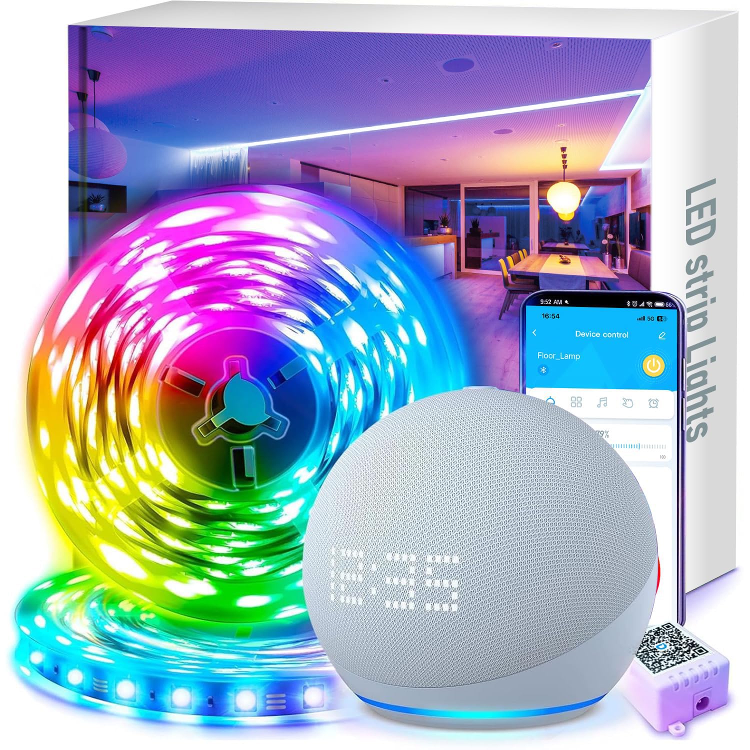 TJOY 100ft LED strip in living room for customizable ambient lighting