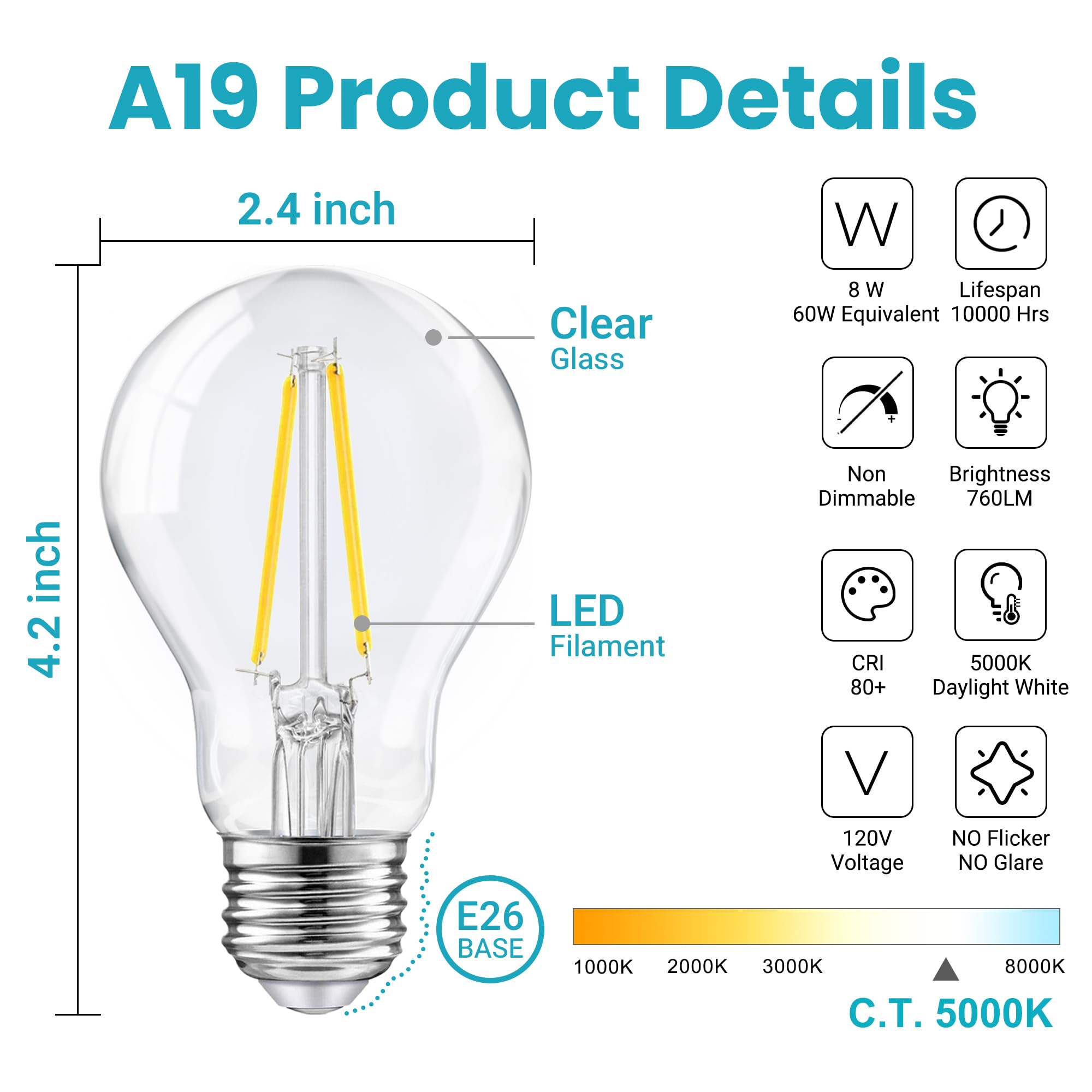 TJOY A19 clear glass filament bulb enhances rustic chandeliers and sconces.