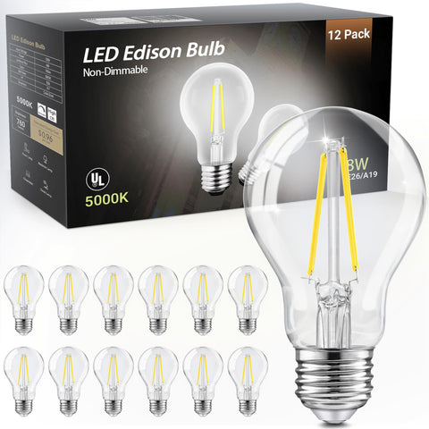 TJOY A19 vintage Edison bulb design with clear filament for decorative lighting.